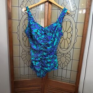 Vintage Maxine Of Hollywood One Piece Swim Suit Floral Abstract Print Size L